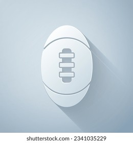 Paper cut American Football ball icon isolated on grey background. Rugby ball icon. Team sport game symbol. Paper art style. Vector
