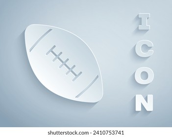 Paper cut American football ball icon isolated on grey background. Rugby ball icon. Team sport game symbol. Paper art style. Vector