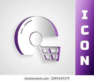 Paper cut American football helmet icon isolated on grey background. Paper art style. Vector