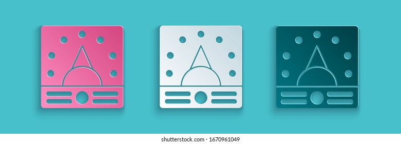 Paper cut Ampere meter, multimeter, voltmeter icon isolated on blue background. Instruments for measurement of electric current. Paper art style. Vector Illustration
