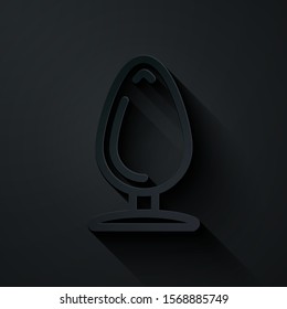 Paper cut Anal plug icon isolated on black background. Butt plug sign. Fetish accessory. Sex toy for men and woman. Paper art style. Vector Illustration