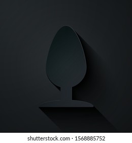 Paper cut Anal plug icon isolated on black background. Butt plug sign. Fetish accessory. Sex toy for men and woman. Paper art style. Vector Illustration