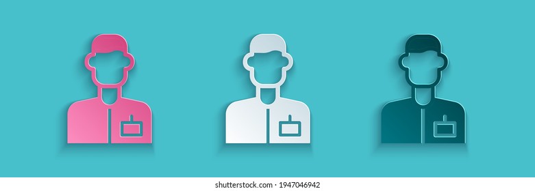 Paper cut Analyst engineer icon isolated on blue background. Paper art style. Vector
