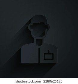 Paper cut Analyst engineer icon isolated on black background. Paper art style. Vector