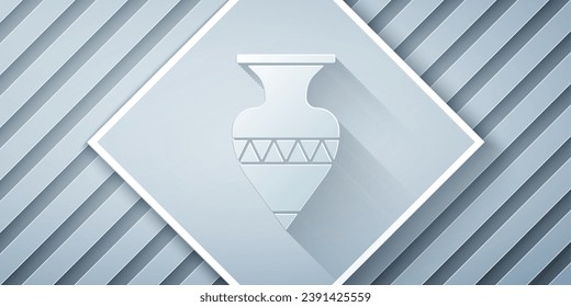 Paper cut Ancient amphorae icon isolated on grey background. Paper art style. Vector