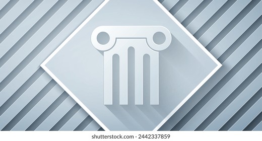 Paper cut Ancient column icon isolated on grey background. Paper art style. Vector