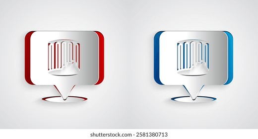 Paper cut Ancient column icon isolated on grey background. Paper art style. Vector