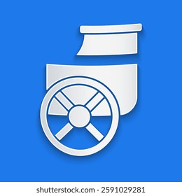 Paper cut Ancient Greece chariot icon isolated on blue background. Paper art style. Vector