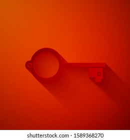 Paper cut Ancient key for game icon isolated on red background. Paper art style. Vector Illustration