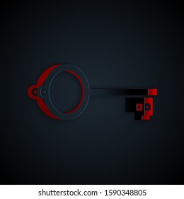 Paper cut Ancient key for game icon isolated on black background. Paper art style. Vector Illustration