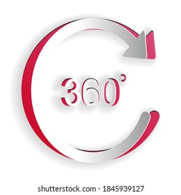 Icono de ángulo de corte de papel de 360 grados aislado en fondo blanco. Rotación de 360 grados. Símbolo matemático geométrico. Rotación completa. Estilo de arte de papel. Vector.