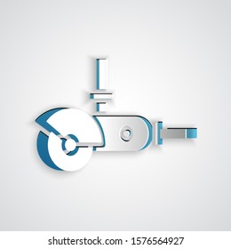 Paper cut Angle grinder icon isolated on grey background. Paper art style. Vector Illustration