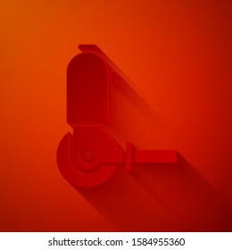 Paper cut Angle grinder icon isolated on red background. Paper art style. Vector Illustration