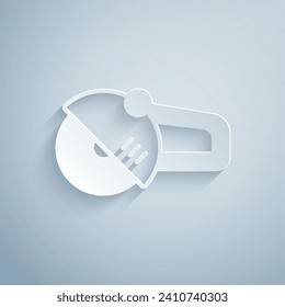 Paper cut Angle grinder icon isolated on grey background. Paper art style. Vector