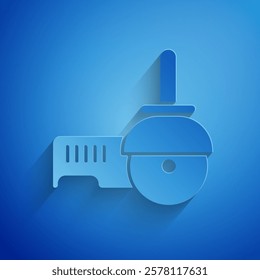 Paper cut Angle grinder icon isolated on blue background. Paper art style. Vector Illustration