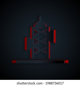 Paper cut Antenna icon isolated on black background. Radio antenna wireless. Technology and network signal radio antenna. Paper art style. Vector