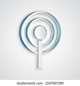 Paper cut Antenna icon isolated on grey background. Radio antenna wireless. Technology and network signal radio antenna. Paper art style. Vector