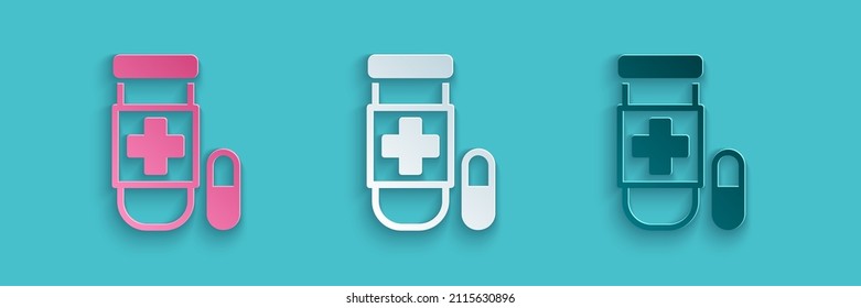 Paper cut Antidote icon isolated on blue background. Paper art style. Vector