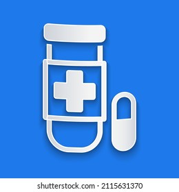 Paper cut Antidote icon isolated on blue background. Paper art style. Vector