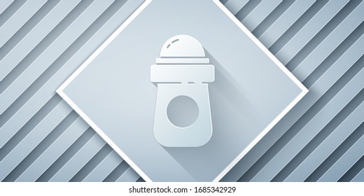 Paper cut Antiperspirant deodorant roll icon isolated on grey background. Cosmetic for body hygiene. Paper art style. Vector Illustration
