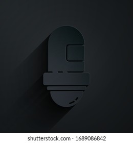 Paper cut Antiperspirant deodorant roll icon isolated on black background. Cosmetic for body hygiene. Paper art style. Vector Illustration