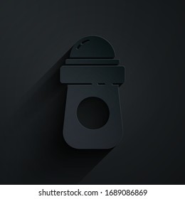 Paper cut Antiperspirant deodorant roll icon isolated on black background. Cosmetic for body hygiene. Paper art style. Vector Illustration