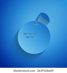 Paper cut Apple icon isolated on blue background. Fruit with leaf symbol. Paper art style. Vector