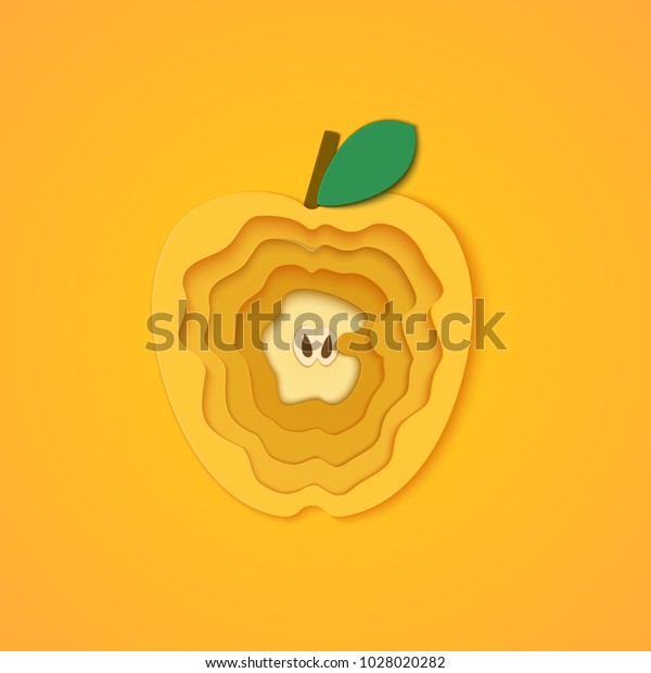 紙切りリンゴ ベクターイラスト ペーパーアートスタイルのリンゴ 折り紙のコンセプト 朝食 デトックス 化粧品 ジャム ジュースのデザイン用の黄色いリンゴの形をしたベクター紙カットデザイン のベクター画像素材 ロイヤリティフリー