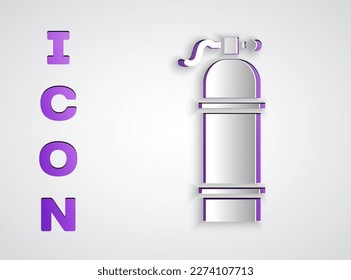 Paper cut Aqualung icon isolated on grey background. Oxygen tank for diver. Diving equipment. Extreme sport. Sport equipment. Paper art style. Vector Illustration