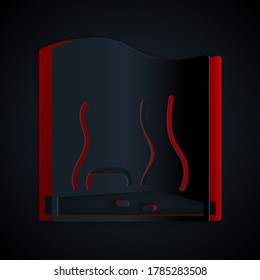 Paper cut Aquarium icon isolated on black background. Aquarium for home and pets. Paper art style. Vector