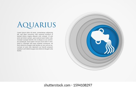 Paper cut Aquarius zodiac sign icon isolated on white background. Astrological horoscope collection. Paper art style. Vector Illustration