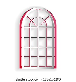 Paper cut Arched window icon isolated on white background. Paper art style. Vector.