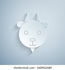 Paper cut Aries zodiac sign icon isolated on grey background. Astrological horoscope collection. Paper art style. Vector Illustration