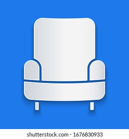 Paper cut Armchair icon isolated on blue background. Paper art style. Vector Illustration