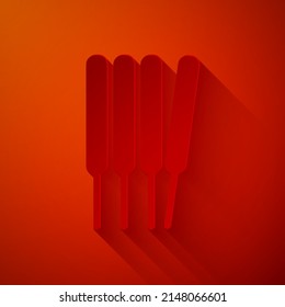 Paper cut Aroma sticks, incense, aromas icon isolated on red background. Paper art style. Vector