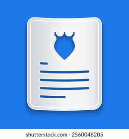 Paper cut The arrest warrant icon isolated on blue background. Warrant, police report, subpoena. Justice concept. Paper art style. Vector