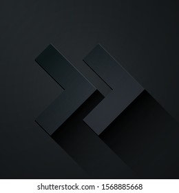 Paper cut Arrow icon isolated on black background. Direction Arrowhead symbol. Navigation pointer sign. Paper art style. Vector Illustration