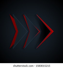 Paper cut Arrow icon isolated on black background. Direction Arrowhead symbol. Navigation pointer sign. Paper art style. Vector Illustration