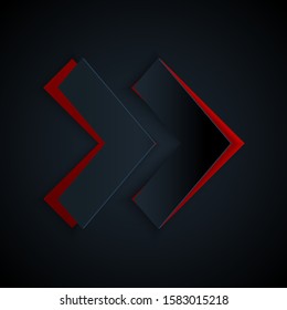 Paper cut Arrow icon isolated on black background. Direction Arrowhead symbol. Navigation pointer sign. Paper art style. Vector Illustration