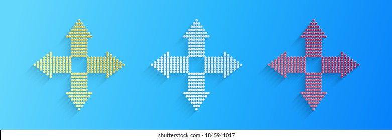 Paper cut Arrows dots in four directions icon isolated on blue background. Paper art style. Vector.