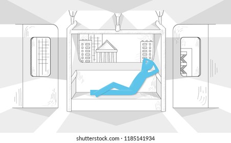 Paper cut, paper art, applique style sign of men. Background hand drawn doodle sketch of metro, underground, subway transport. Good for poster, banner, card, advertising. Vector design illustration.