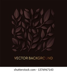 Paper cut art carve of brown leaves. Square shaped vector illustration. Nature Concept of floral composition for beauty salon, cosmetics, spa flyer invitation or greeting card