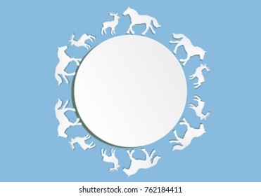 paper cut art of deer and horse are walk around the earth in vector.