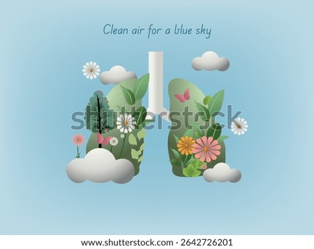Paper cut art depicting human lungs filled with plants, flowers, and butterflies symbolizes clean air and promotes nature conservation for respiratory health