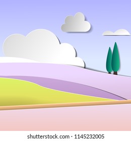 Paper cut art design style. Green tree. Eco nature concept city. Vector illustration