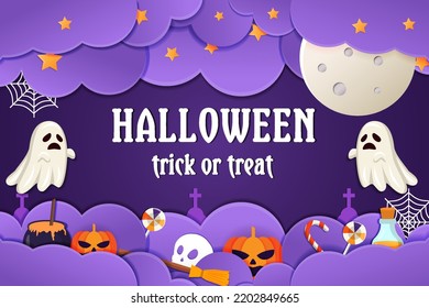 paper cut art halloween background illustration design