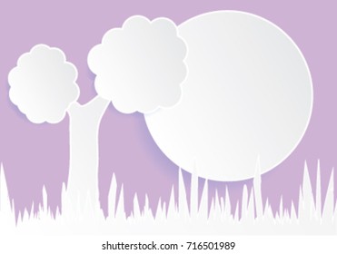 paper cut art of landscape view of tree with big moon in vector