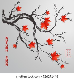 Paper cut art with maple leaves. 