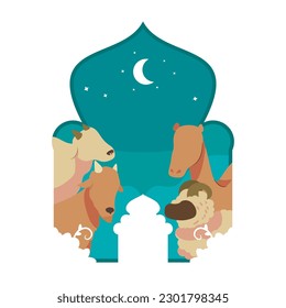 A paper cut art of a mosque with a man and two horses.