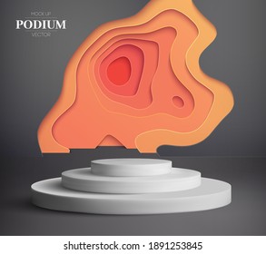 Paper Cut Art Vector 3d. 3d Podium Display Luxury Platform Vector Mockup. Black And Yellow Papercut Background. Product Presentation Display.